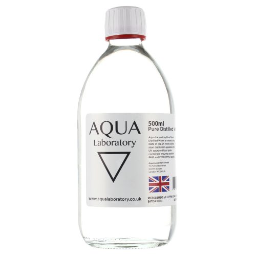 AQUA LABORATORY Pure Steam Distilled Water (1X 500ml in GLASS BOTTLE WITH T/E CAP)